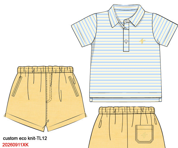 PREORDER 12: SUMMER BLUEBELL BOYS POLO SET LINEN SHORTS
