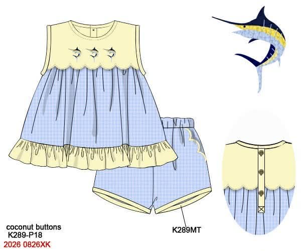 PREORDER 12: FRENCH KNOT MARLINS GIRLS SHORT SET